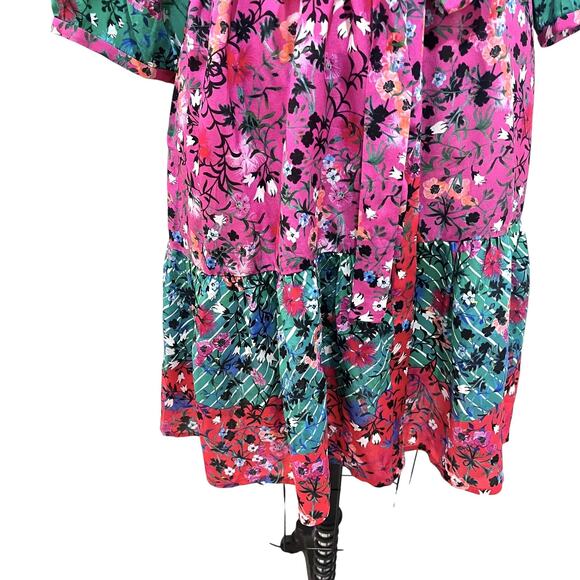 SALONI Tyra Printed Silk Shirt Dress US 4  Meadow Green Pink - Picture 8 of 11